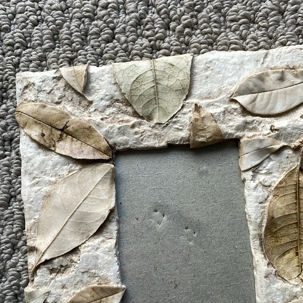 Beautiful Vintage Paper Mache Natural Dried Leaf Border Photo Frame In Cream/Tan